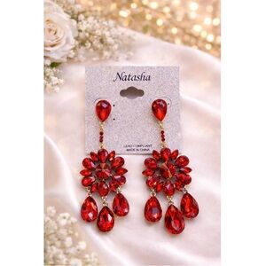 Natasha Couture Ruby Red Floral Earrings